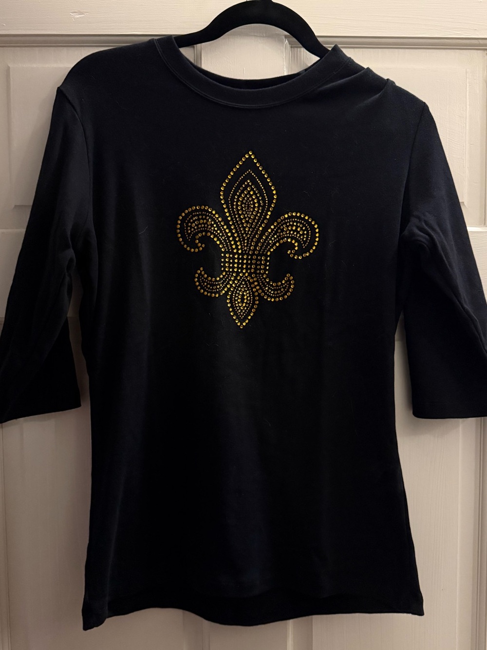 Black Women’s Top with Gold Fleur-de-Lis Stud Design